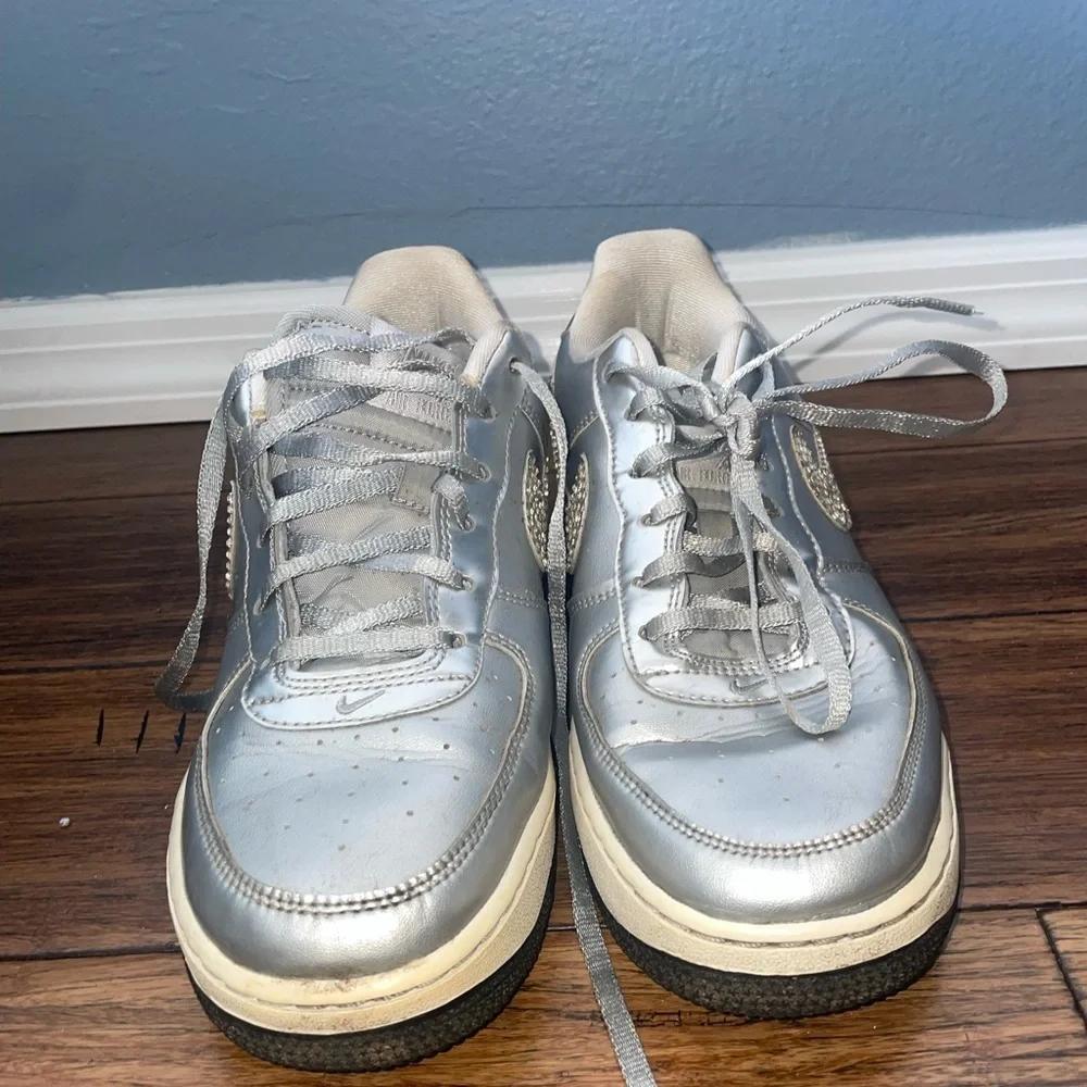 Crystal🩶Silver Nike air embellished rhinestone sneakers metallic bling bedazzled